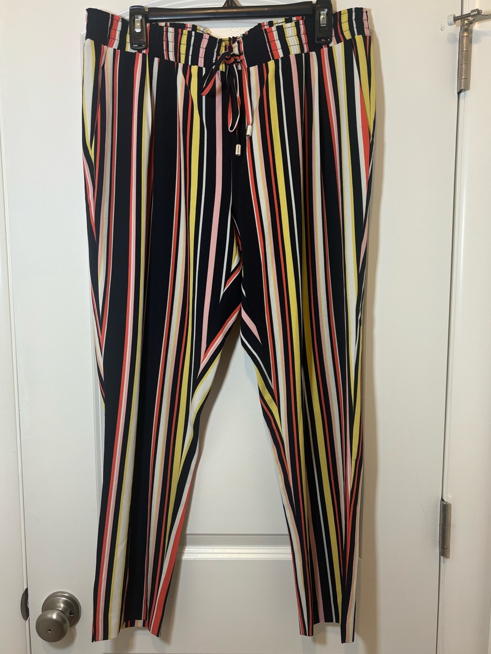 Soho Navy Drawstring Chinos with Multicolor Vertical Stripes